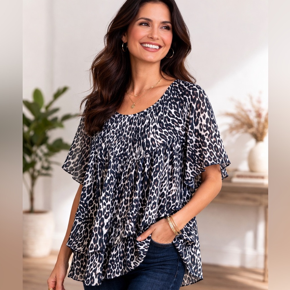Animal Print Size 2X Gauzy Roomy Comfy Stylish Timeless Blouse Lagenlook Baddie